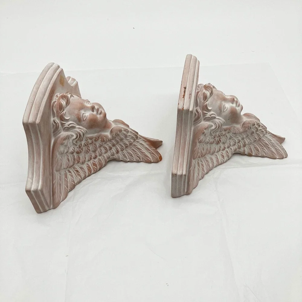 Wall Sconce Cherub Set 2 Terracotta Pink Vintage Angel Floating Shelves